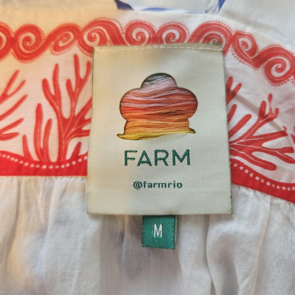 Farm Rio Dress Womens M White Blue Fish Coral Tiered Sundress Tie Strap Beach - Picture 5 of 15